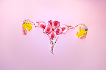 Woman womb concept.
female reproductive system disease. floral girl organs background. Woman's vagina health, uterus problems. Gynecology health