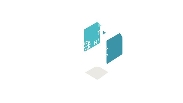 HTML file extension icon animation isometric best object on white backgound