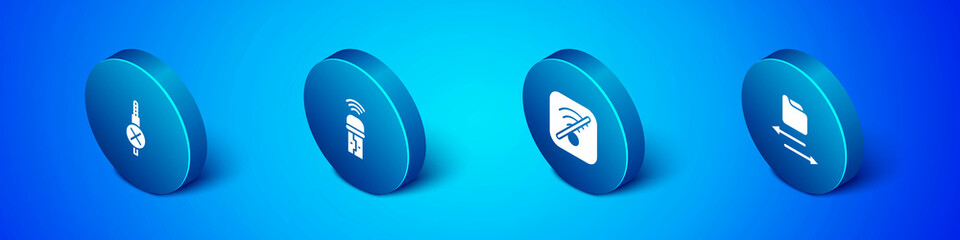Set Isometric No audio jack, Wi-Fi wireless internet, Transfer files and Usb adapter icon. Vector