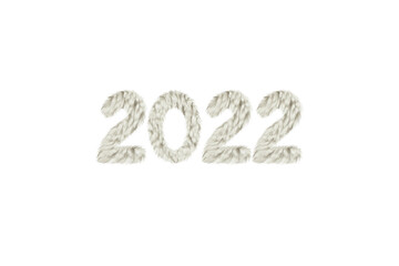 Year 2022 from fur numerals on white background. New year design lettering. Graphic element