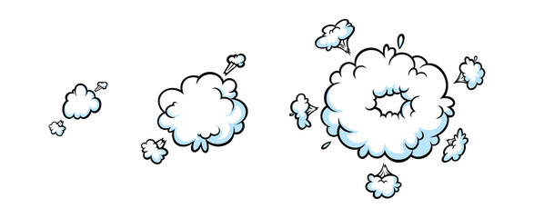 Comic boom smoke effect. Puff and burst clouds for surprising and explosive events. Vector illustartion isolated in white background