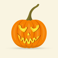 Halloween pumpkin. Cute cartoon icon with scary, spooky face. Vector illustration.