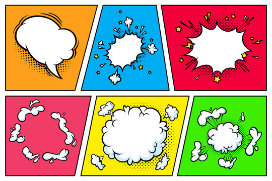 Surprising boom cloud in halftone background for sales and promotions. Colorful banner template for surprises and bursting events. Vector illustration in pop art style