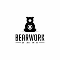 Bear with Roll Film Work Movie Cinema Production Logo Design