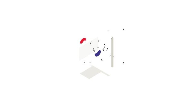 Flag of South Korea icon animation isometric best object on white backgound