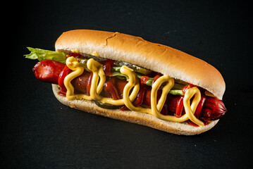 hot dog on the black background