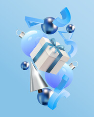 Realistic 3d shapes with presents. Vector illustration 