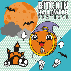 bitcoin cartoon halloween festival special edition vector illustration - background template stroke editable - business event