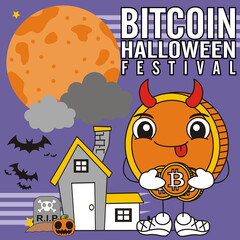 bitcoin cartoon halloween festival special edition vector illustration - background template stroke editable - business event