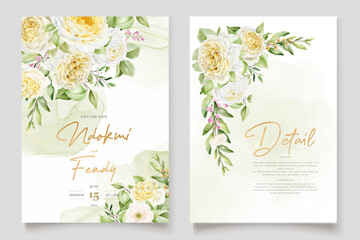Beautiful hand drawn roses wedding invitation card set