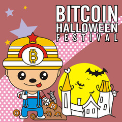 bitcoin cartoon halloween festival special edition vector illustration - background template stroke editable - business event