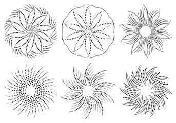 Ornaments made of dots. Set of decorative frames. Round pattern. Circle shapes. Design background for invitations and holiday cards.