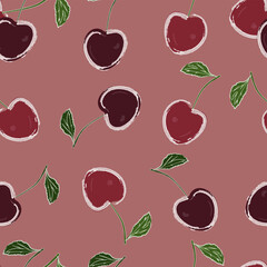 Cherry seamless vector pattern in watercolor style. Textile design, trendy design