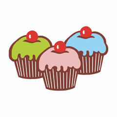 delicious brown cake with cherry topping vector design