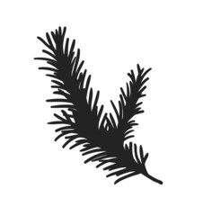 Hand drawn Holiday illustration. Creative ink art work. Actual vector drawing Christmas tree's twig isolated on white background