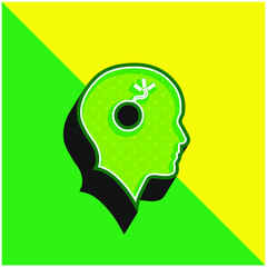 Bald Head With A Bomb Green and yellow modern 3d vector icon logo