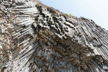 Interesting rocks with linear stone patterns in Armenia, near Garni.