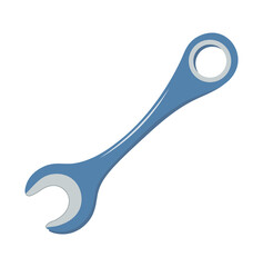 Modern wrench. Blue spanner icon for construction and repair. Flat vector illustration isolated on transparent background. Tool for use in games, books, web, advertising of construction work. Close-up