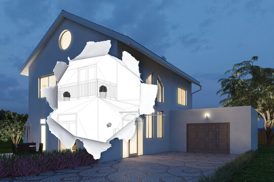 Planung von Einfamilienhaus als CAD Skizze