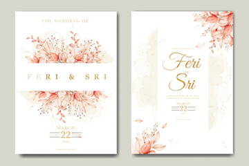 Fototapeta na wymiar wedding invitation card with floral leaves watercolor template