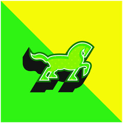 Big Black Horse Walking Side Silhouette With Tail And One Foot Up Green and yellow modern 3d vector icon logo