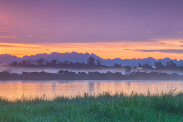 Fototapeta premium Landscape in the morning at Mekong river, border of Thailand and Laos, Nakhon Phanom province,Thailand.