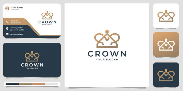 minimalist crown logo template. creative line style with dot concept and business card design.