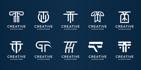 set of creative letter t logo design. Modern elegant initial letter t logo vector for branding. - obrazy, fototapety, plakaty