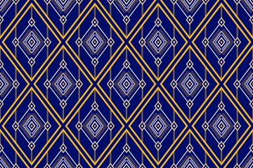 Foto auf Acrylglas Antireflex Dunkelblau Geometrisches ethnisches orientalisches nahtloses Muster traditionelles Design für Hintergrund, Teppich, Tapete. Kleidung, Verpackung, Batikgewebe, Vektorillustration. Stickereiart - Sadu, sadou, sadow oder sado