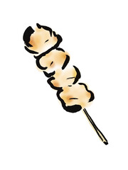 焼き鳥のぼんじり　串1本の手描き筆書きイラスト
