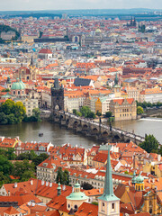Fototapeta na wymiar panoramic view of Prague. Czech republic. Travel and sights of city breaks. landmarks, travel guide and postcard.