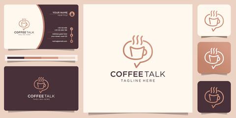 minimalist coffee logo chat talk design.creative concept line art style coffee talk inspiration