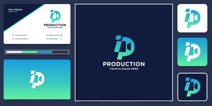 creative production film logo. cinema logo, film making, studio movie logo and business card design.
