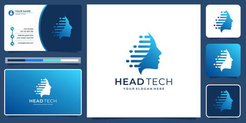 head tech logo design. concept with face half head design inspiration and business card template.