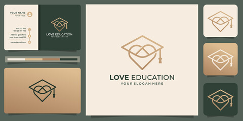minimalist love linear style logo with education hat design template.logo and business card template