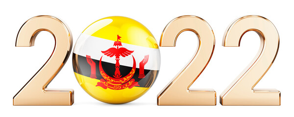 2022 with Bruneian flag, 3D rendering