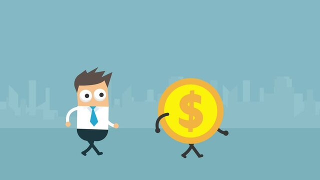 bussiness man and dollar coin walking animation. business concept.
