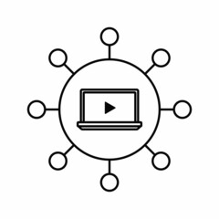 Media center networking. Global network center icon.