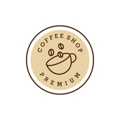 badge a cup of coffee with bean natural line stamp logo vector icon design in minimal vintage hipster modern beautiful style, premium coffee shop bar icon