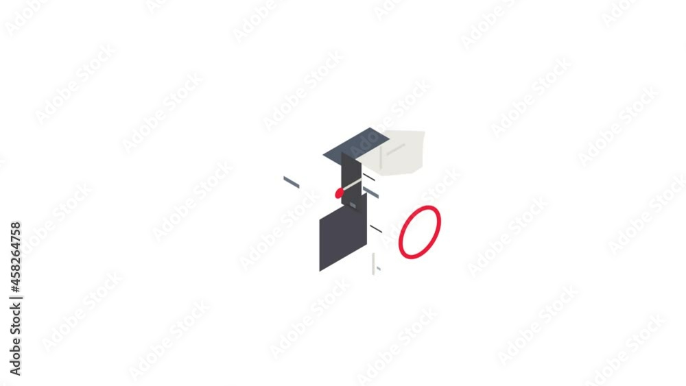 Poster computer system unit and red target icon animation isometric best object on white backgound
