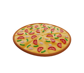 3d pizza with mushrooms, pizza delivery, isolated illustration on a white background, 3d rendering