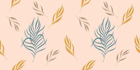 Fototapeta na wymiar Leaves seamless pattern in pastel color. Nature background. Vector illustration for design.