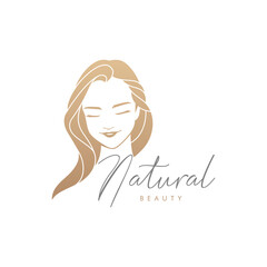 Elegant gold gradient natural beauty woman logo template