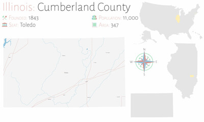 Large and detailed map of Cumberland county in Illinois, USA.