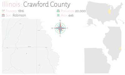 Large and detailed map of Crawford county in Illinois, USA.