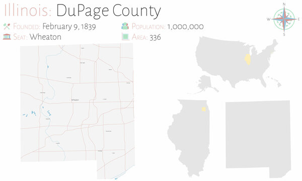 Large And Detailed Map Of DuPage County In Illinois, USA.