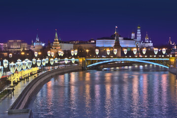 Fototapeta na wymiar Christmas and New Year's illuminations on the Moscow streets.