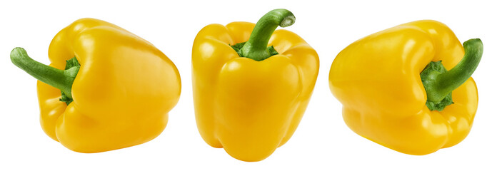 Yellow sweet bell pepper isolated on white background, collection
