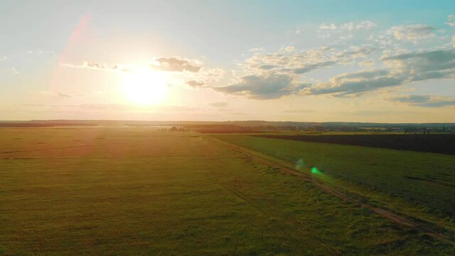 Green fild with beautiful sky. Green field in the summertime, the sky above it with clouds.