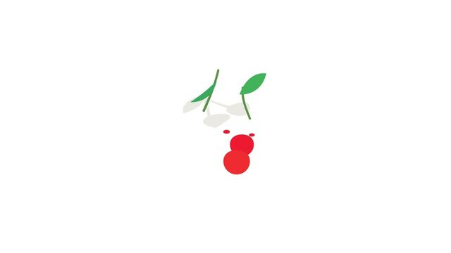 Two cherries with the leaf icon animation isometric best object on white backgound